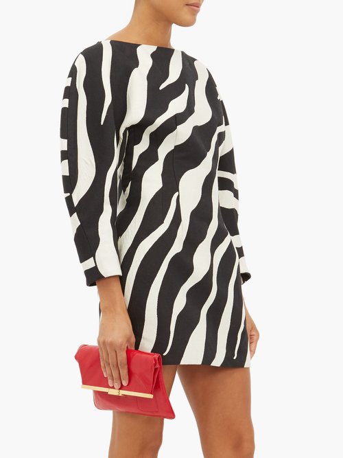 Elzinga Balloon-sleeve Zebra-jacquard Dress Black White - 50% Off Sale