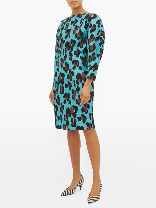 Elzinga Balloon-sleeve Leopard-jacquard Dress Leopard - 60% Off Sale