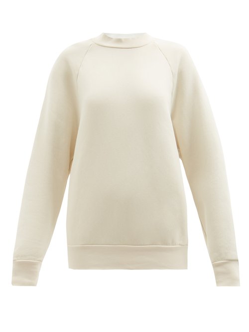 Les Tien - High-neck Brushed-back Cotton Sweatshirt Ivory