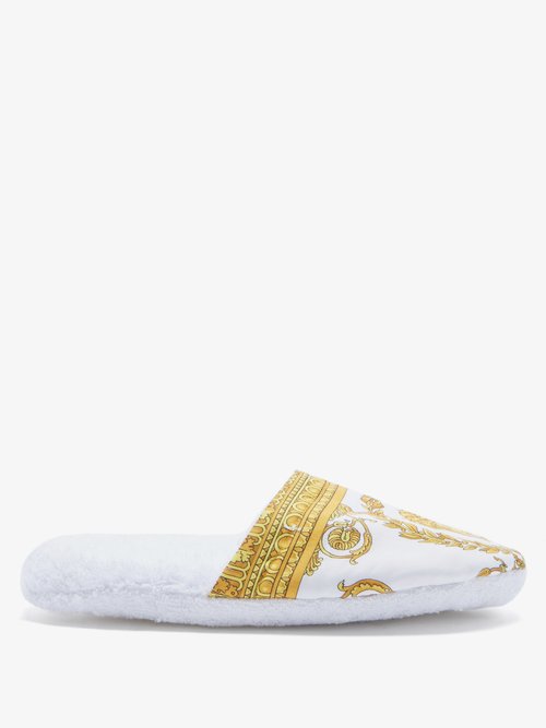 Versace Baroque-print Cotton-terry Slippers