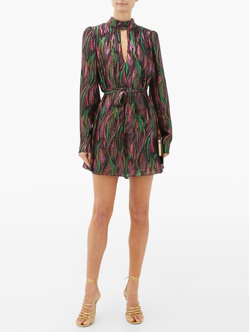 Saloni Tania Rainbow-jacquard Silk-blend Dress Black Multi - 70% Off Sale
