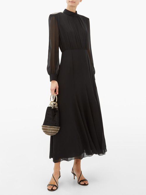 Saloni Jacqui Crystal-embellished Silk-georgette Dress Black - 60% Off Sale