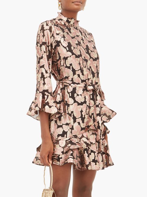 Buy Saloni Marissa Metallic-fil Coupé Silk-blend Dress Black Pink online - shop best Saloni clothing sales