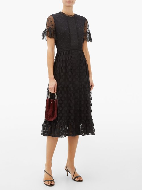 Saloni Andie Lace-trimmed Polka-dot Tulle Dress Black - 50% Off Sale