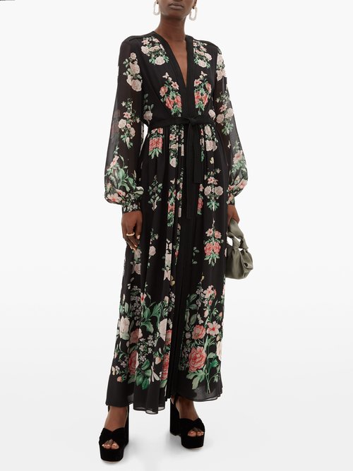 Giambattista Valli Rope-trimmed Floral-print Silk Maxi Dress Black Print - 60% Off Sale
