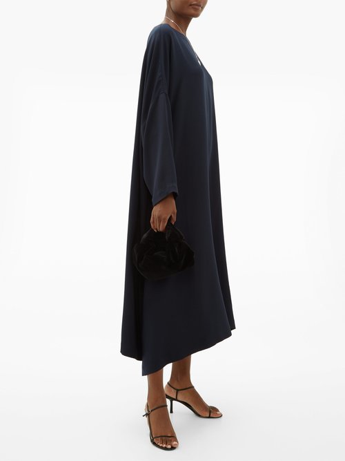 Buy Eskandar Boat-neck Silk-crepe Midi Dress Navy online - shop best Eskandar clothing sales
