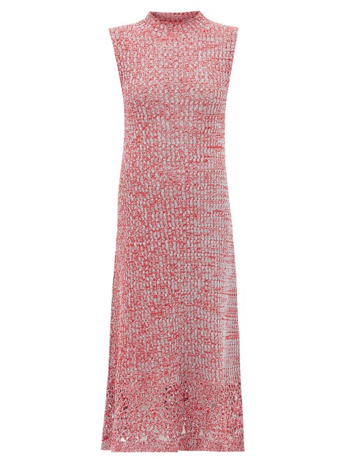 Buy Jil Sander - Crochet-hem Knitted Cotton-mouline Dress Red Multi online - shop best Jil Sander clothing sales