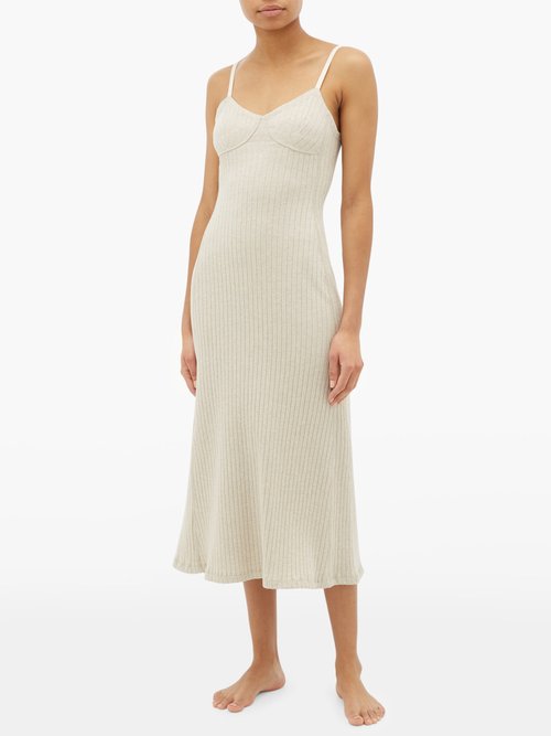 Jil Sander Ribbed Recycled-cotton Nightdress Beige – 30% Off Sale