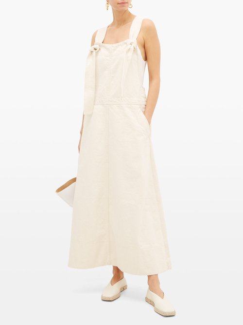 Jil Sander Knotted-strap Denim Dungaree Dress Ivory - 30% Off Sale