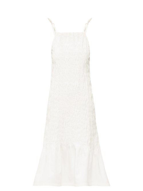Jil Sander - Pintucked Linen-canvas Midi Dress Ivory