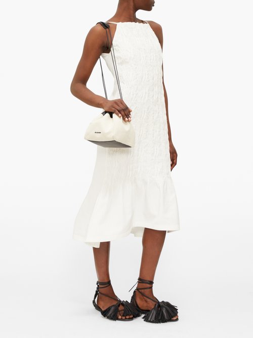 Jil Sander Pintucked Linen-canvas Midi Dress Ivory - 40% Off Sale
