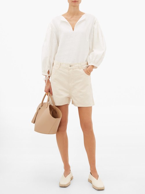 Jil Sander Puff-sleeves Linen Blouse Ivory - 40% Off Sale