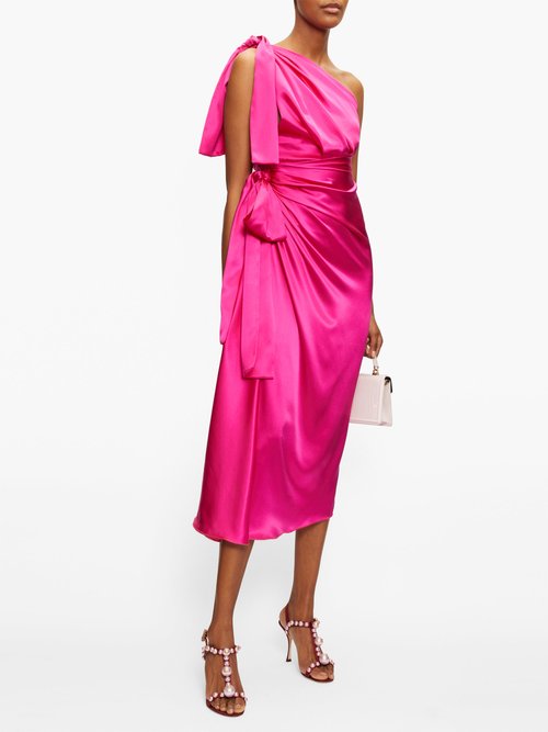 Dolce & Gabbana Asymmetric Knotted Silk-satin Dress Fuchsia