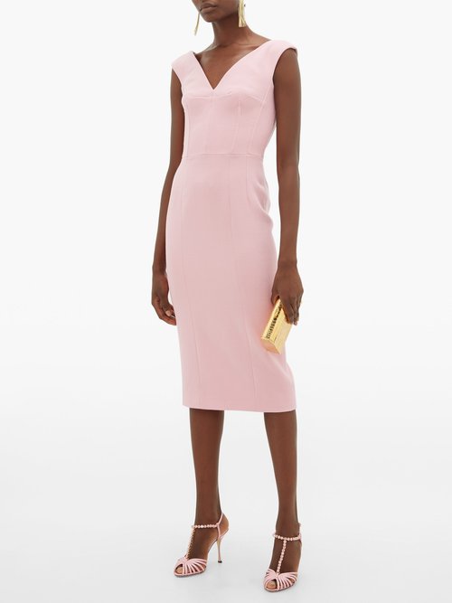Dolce & Gabbana Corset-panelled Wool-crepe Pencil Dress Light Pink | Coshio  Online Shop