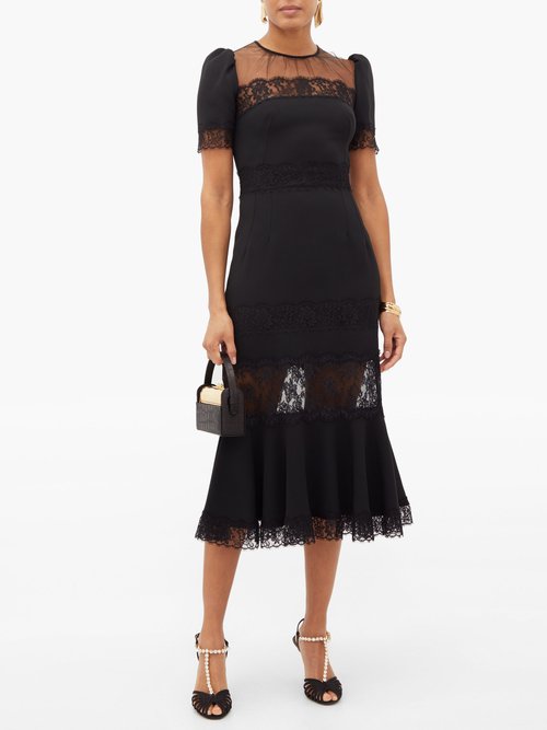 Dolce & Gabbana Fluted Hem Lace-panelled Cotton Dress Black