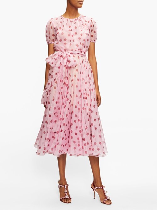Dolce & Gabbana Polka-dot Silk-organza A-line Dress Pink Multi