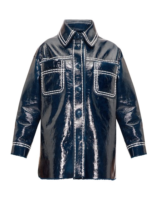 Fendi – Contrast-stitching Patent-leather Coat Blue