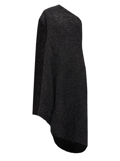 Balenciaga - Asymmetric Lurex-tweed Midi Dress - Womens - Black