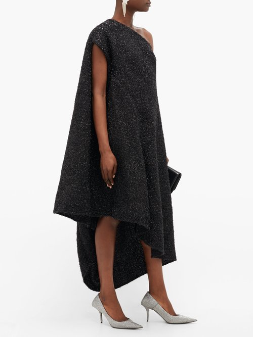 Balenciaga Asymmetric Lurex-tweed Midi Dress Black