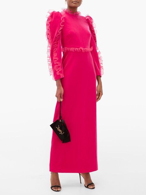 Givenchy Organza-ruffle Long-sleeve Velvet Gown Pink
