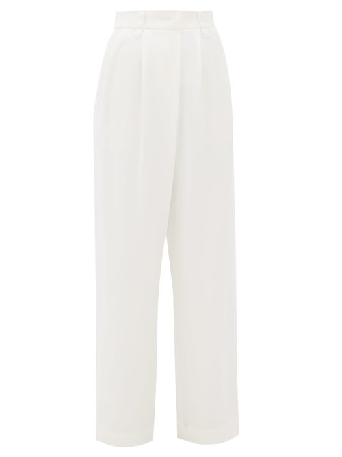 Brunello Cucinelli - Pleated High-rise Crepe Wide-leg Trousers - Womens - Ivory