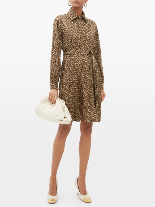 Burberry Fedora Pleated Tb-monogram Dress Brown