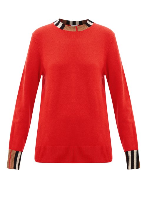 Burberry - Eyre Icon-striped Cashmere Sweater Red
