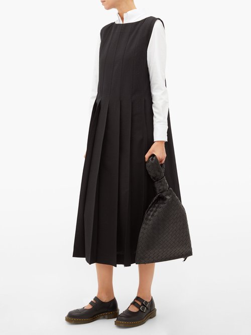 Thom Browne Oversized Wool-seersucker Pleated Dress Black - 30% Off Sale