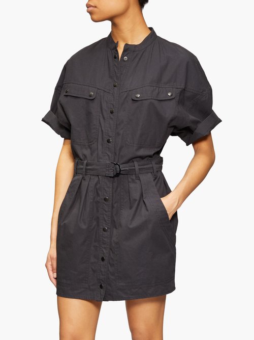 Isabel Marant Étoile Zolina Belted Cotton-canvas Shirt Dress Black - 50% Off Sale