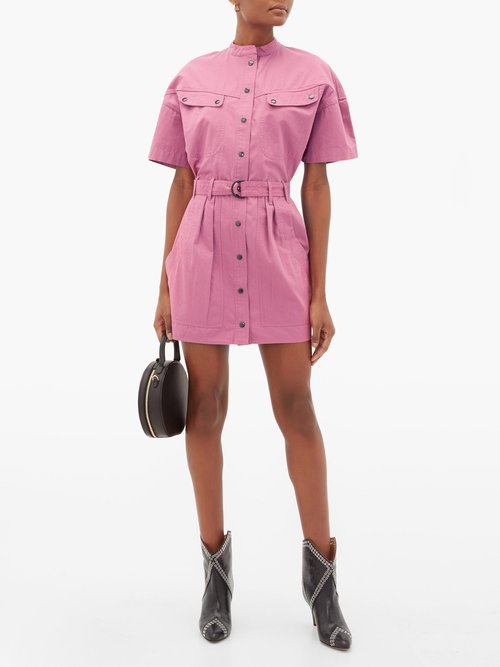 Isabel Marant Étoile Zolina Belted Cotton-canvas Shirt Dress Pink - 50% Off Sale