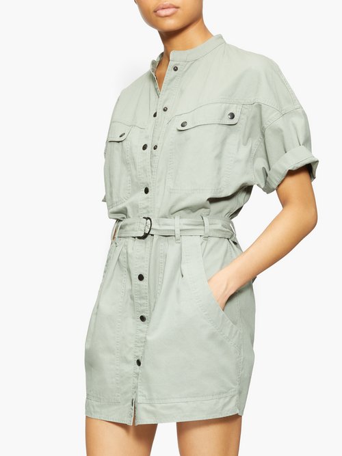 Isabel Marant Étoile Zolina Belted Cotton Shirt Dress Khaki - 50% Off Sale