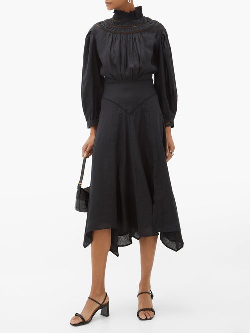 Isabel Marant Étoile Albane Handkerchief-hem Linen Dress Black - 60% Off Sale