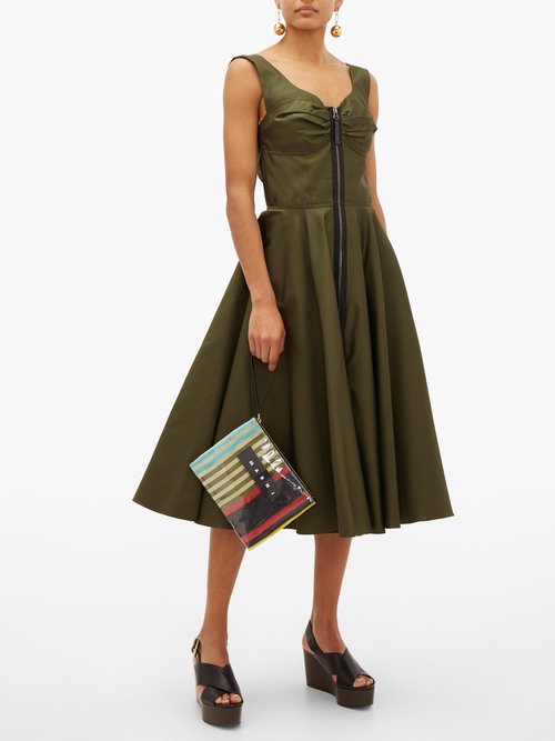 Marni Zip-through Bustier-inspired Twill Midi Dress Green - 60% Off Sale