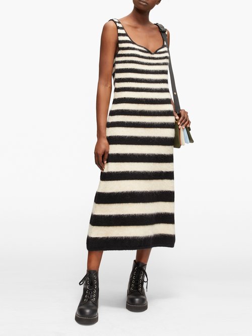 Marni Striped Knitted Wool-blend Midi Dress Black White - 60% Off Sale