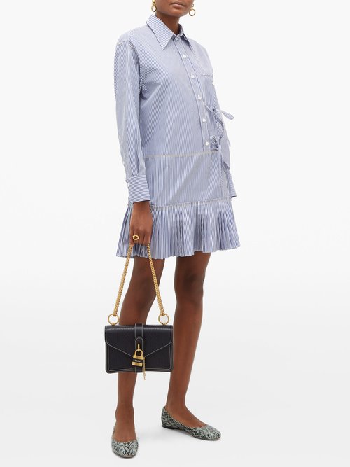 Chloé Pleated-hem Pinstripe Cotton-poplin Shirt Dress Blue White - 40% Off Sale