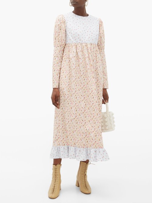 Batsheva Holly Floral-print Cotton Midi Dress Pink Multi - 50% Off Sale