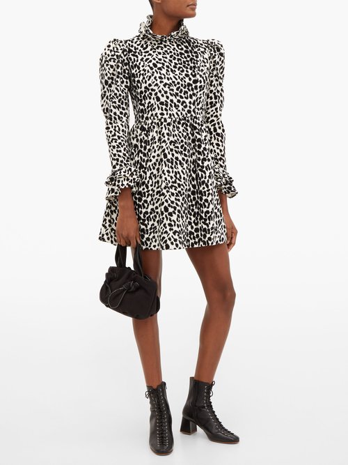 Batsheva Leopard-print Ruffled Cotton-velvet Dress Leopard - 50% Off Sale
