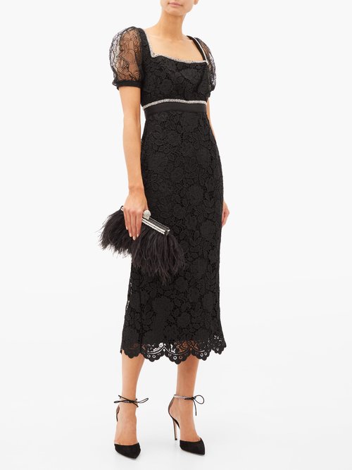 Self-portrait Crystal-embellished Guipure-lace Midi Dress Black - 50% Off Sale