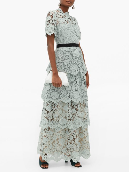 Self-portrait Guipure-lace Tiered Maxi Dress Green - 40% Off Sale