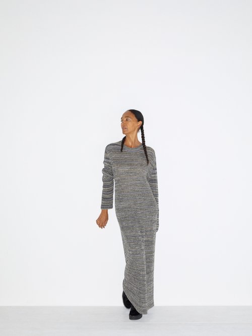 Buy Raey Space-dyed Yarn Knitted Maxi Dress Grey Multi online - shop best Raey clothing sales