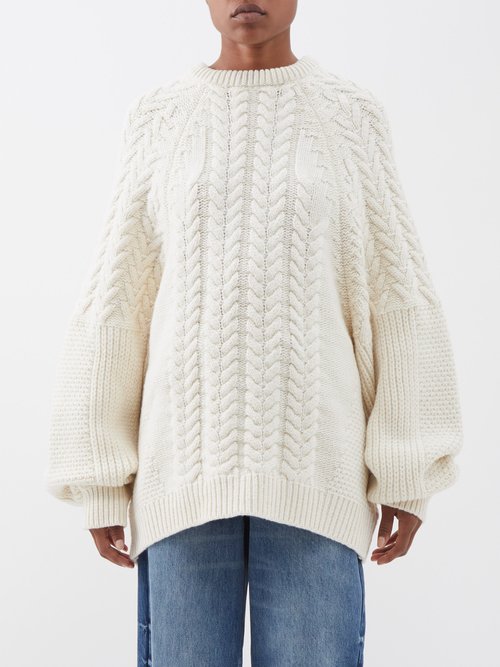 Raey - Oversized Contrast-panel Wool-blend Sweater Cream