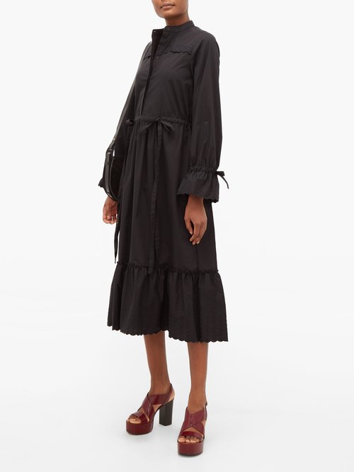 See By Chloé Scalloped-edge Cotton-poplin Shirt Dress Black - 60% Off Sale