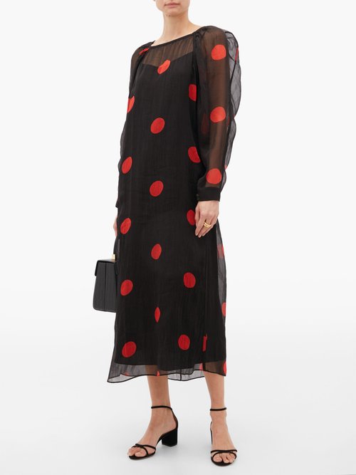 Mara Hoffman Elisabetta Polka-dot Crepon Midi Dress Black Print - 70% Off Sale