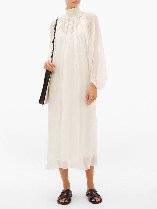 Mara Hoffman Edmonia Shirred-neck Balloon-sleeve Dress Cream – 50% Off Sale