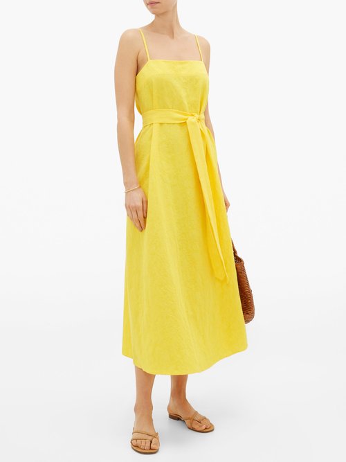 Mara Hoffman Philomena Belted Cotton-blend Slip Dress Yellow - 40% Off Sale