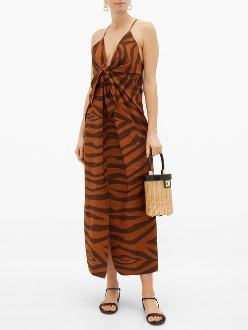 Mara Hoffman Lolita Tie-front Tiger-print Cotton Dress Brown Print - 50% Off Sale