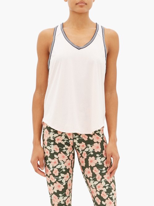 The Upside Lea V-neck Perforated-jersey Tank Top Light Pink - 30% Off Sale