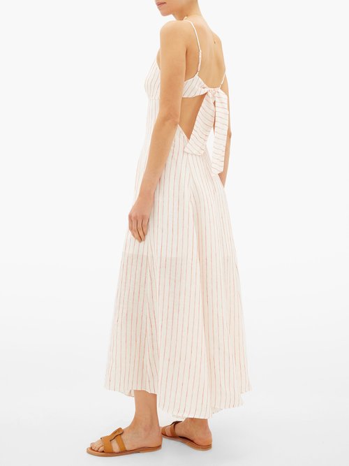 Three Graces London Carlota Striped Cut-out Linen Maxi Dress Cream Stripe - 60% Off Sale
