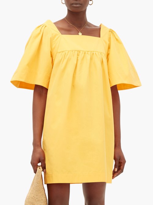 Three Graces London Sofia Cotton-poplin Mini Dress Yellow – 30% Off Sale