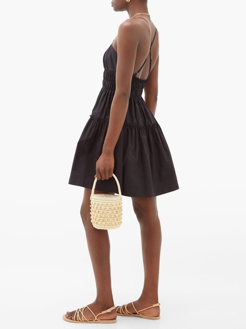 Three Graces London Mia Ruched Cotton-poplin Mini Dress Black - 30% Off Sale